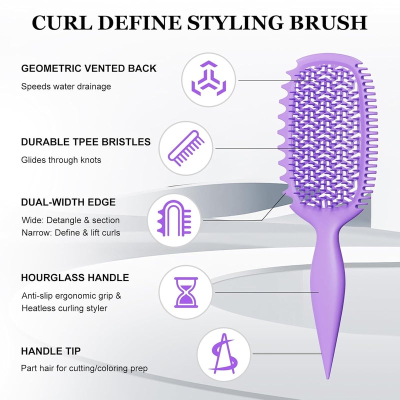 Weldilgit Curl Defining Brush for Thick Coily Hair, Firm-Bristle TPEE Detangling Brush for Coarse 4A–4C Curls, Dual-Sided Wide & Narrow Tooth Brush for Wet & Dry Curl Shaping– Women & Men (2054-Pale Lilac) - Image 2